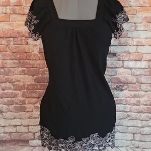 Forever 21 black floral embroidered shirt